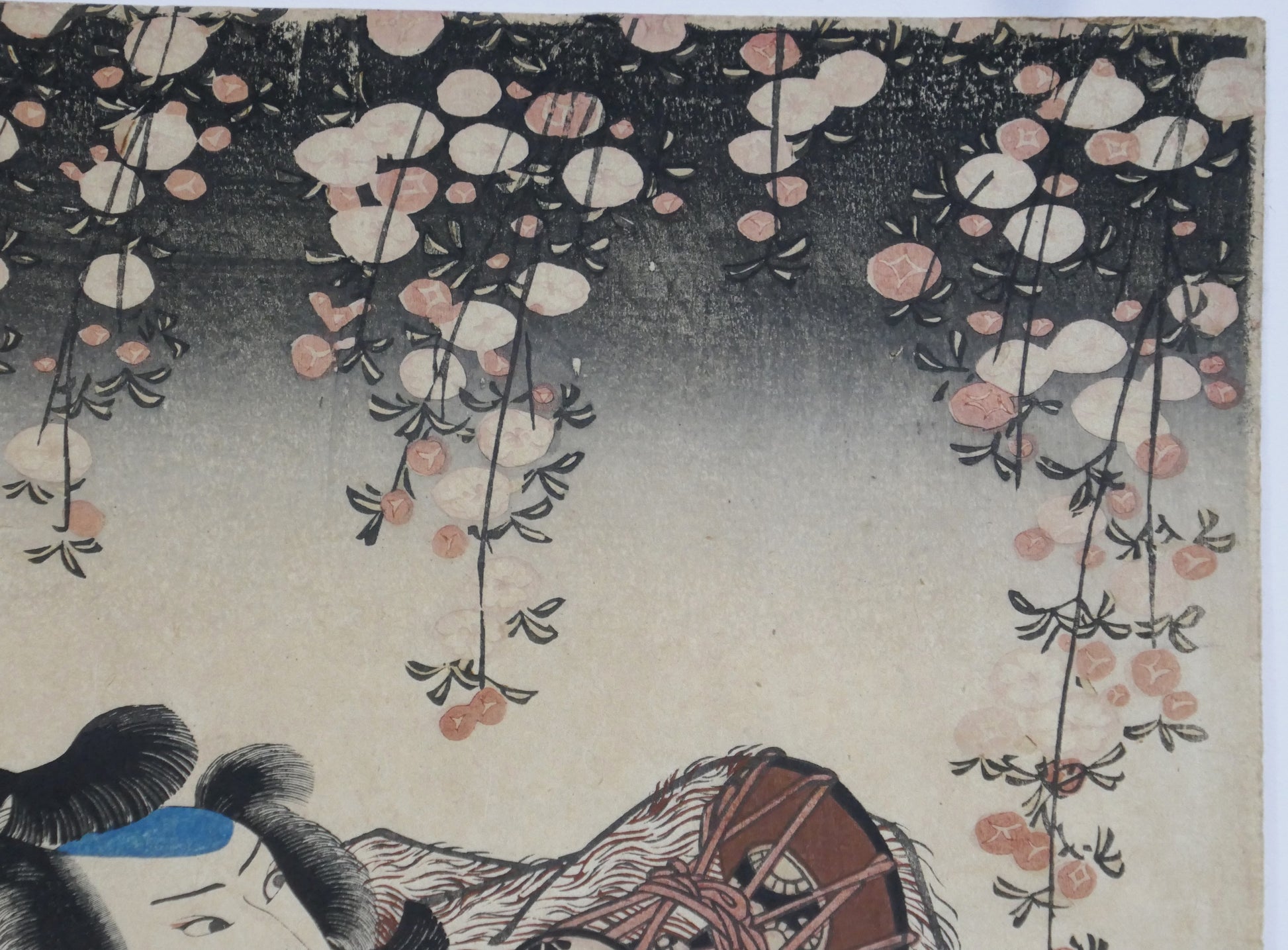 Estampe de type Yakusha-e de Utagawa Kunisada Toyokuni 3 datant de 1838 représentant le renard Genkurô. vue coin haut droit