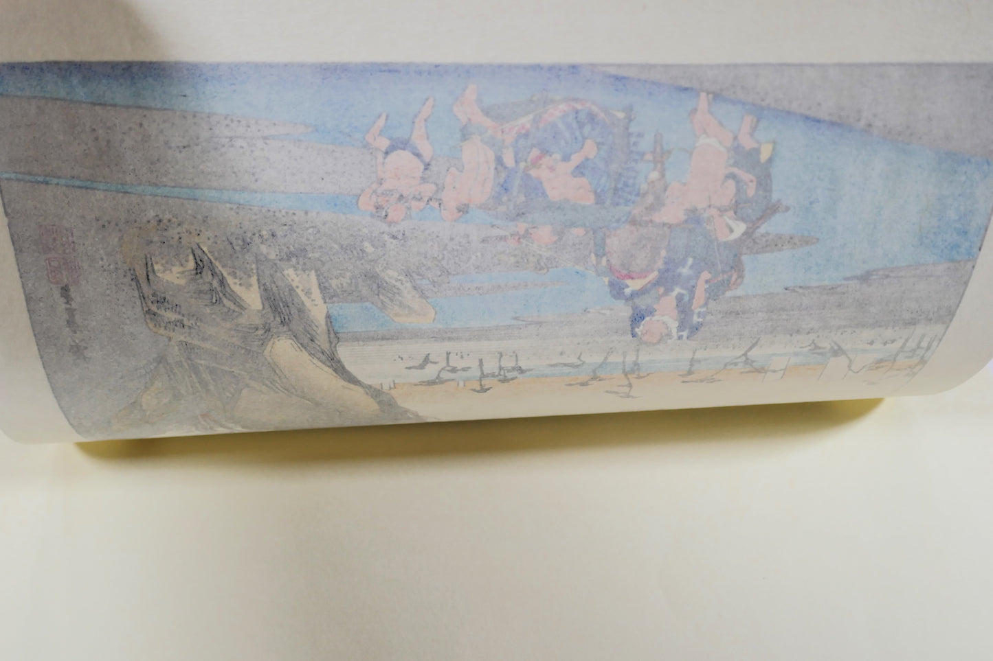 Estampe d'Utagawa Hiroshige, reproduction de l'ère Shôwa, issue des 53 stations du Tôkaidô version grand Tôkaidô. Numéro 18 Okitsu. vue arrière