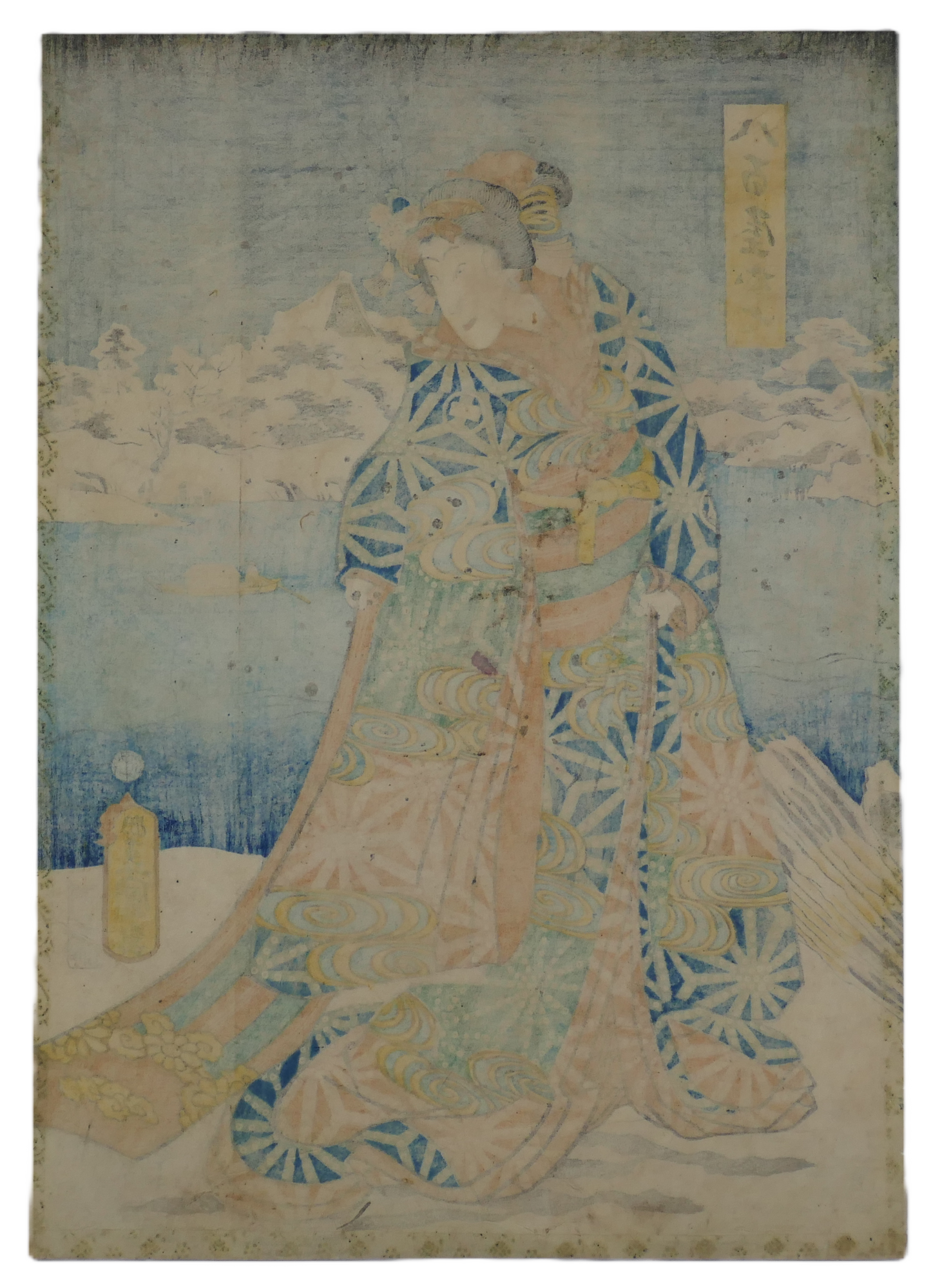 Estampe signée Toyokuni 3 de style Bijin-ga représentant Oshichi la marchande editée par Iseya Kanekichi en 1860. Vue arrière
