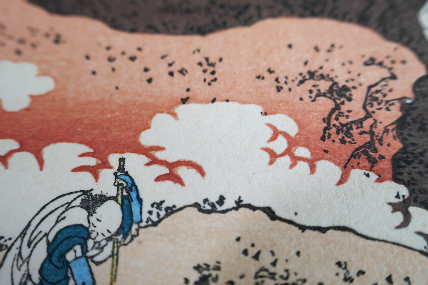 Nuages rouges stylisés dans Shojin Tozan, estampe japonaise de Hokusai série Trente-six vues du mont Fuji