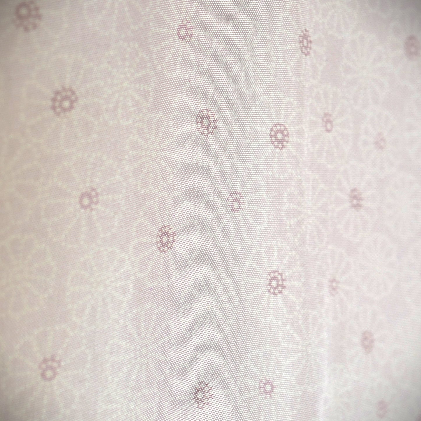 Gros plan sur la doublure intérieure du haori, en soie claire à motifs de fleurs de chrysanthèmes (kiku).