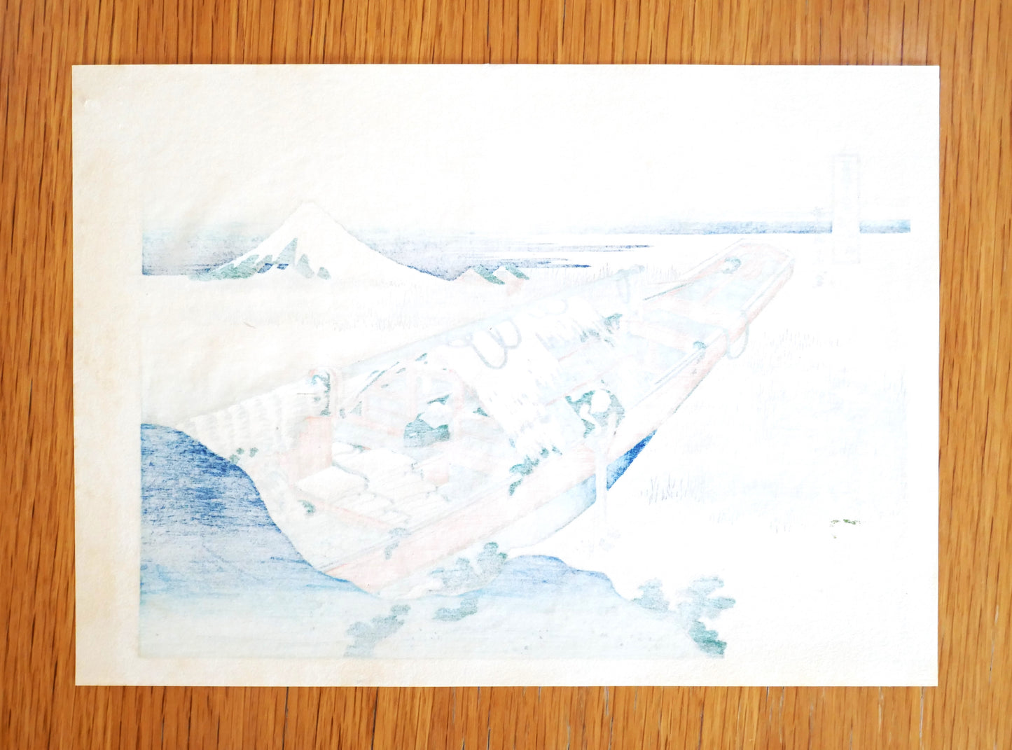 Verso de l’estampe japonaise 36 vues du mont Fuji Ushibori, tirage d’époque Shōwa