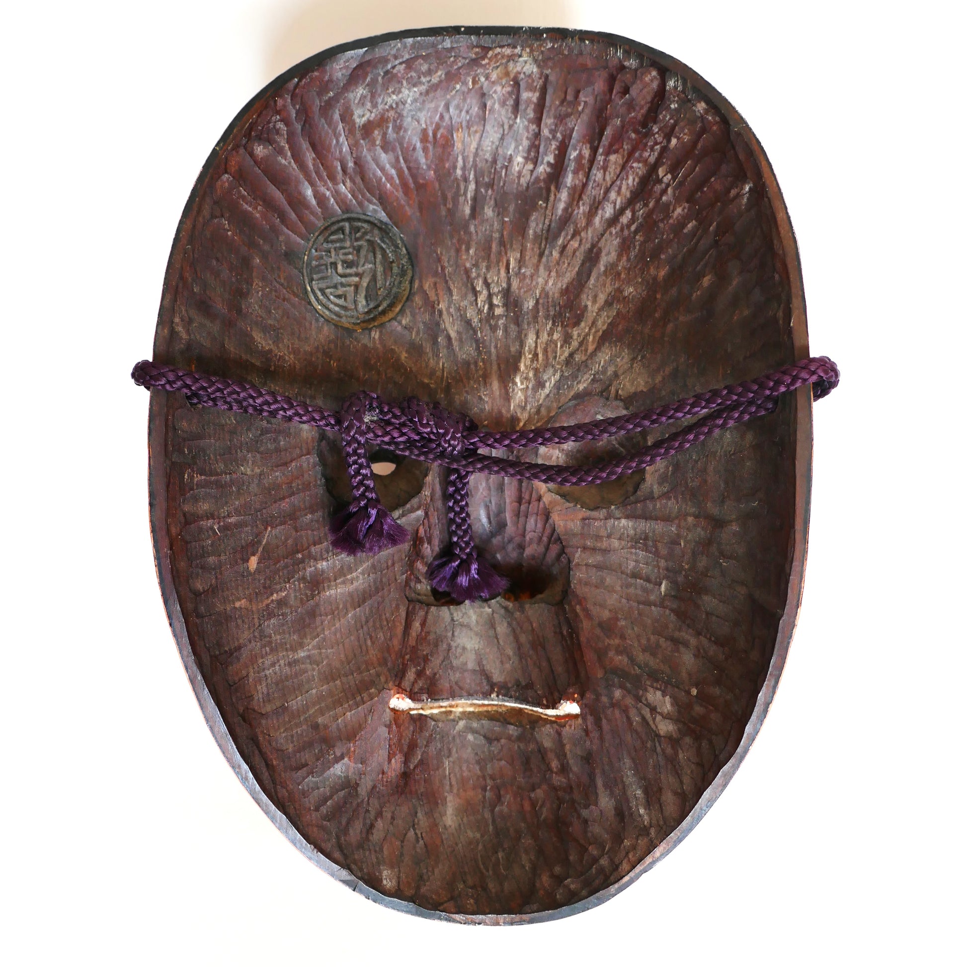 Vue intérieure du masque Nô japonais Doji – signature du maître Tsuji Koseki