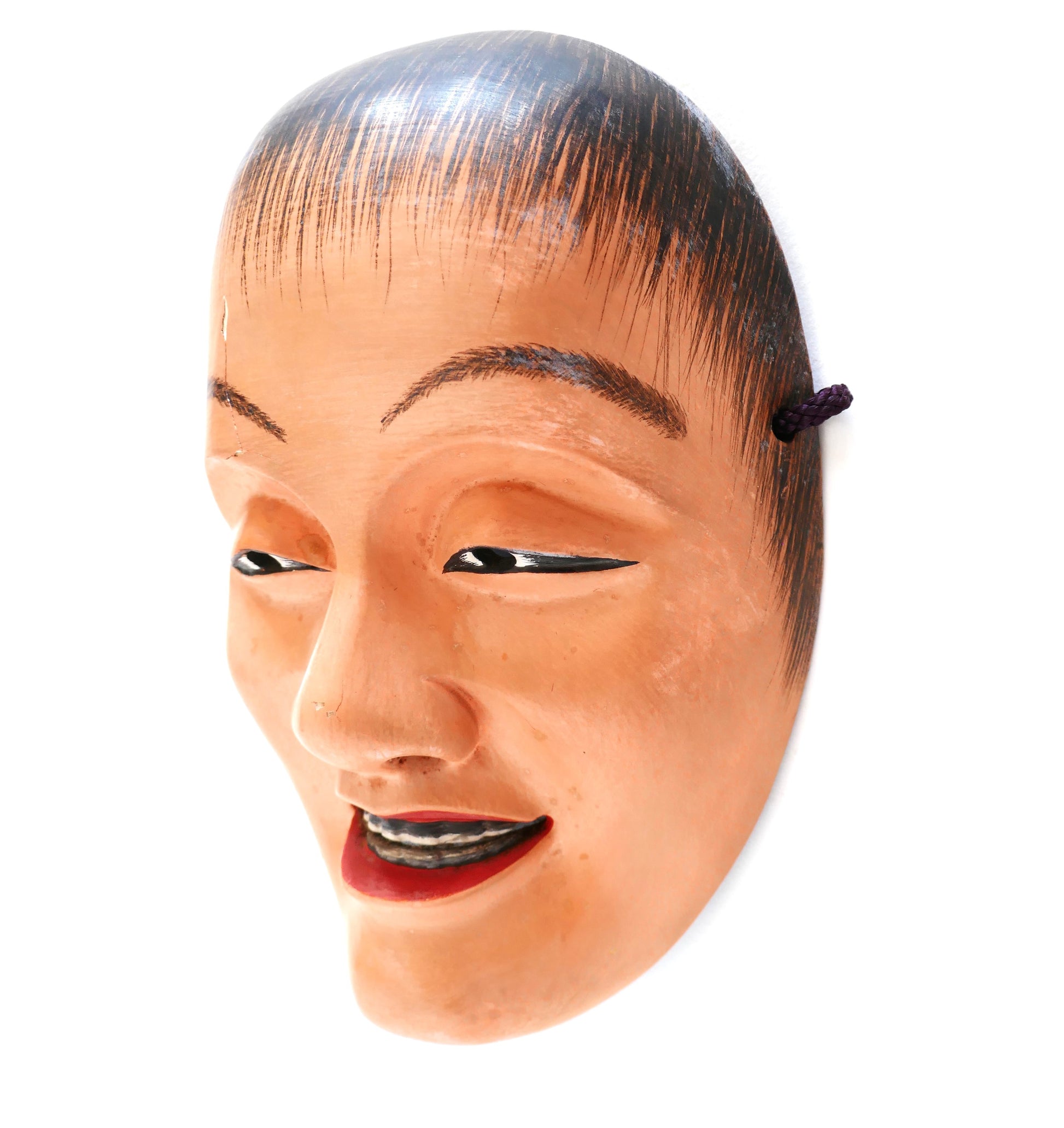 Profil gauche du masque Nô Doji – trait fin et regard subtil