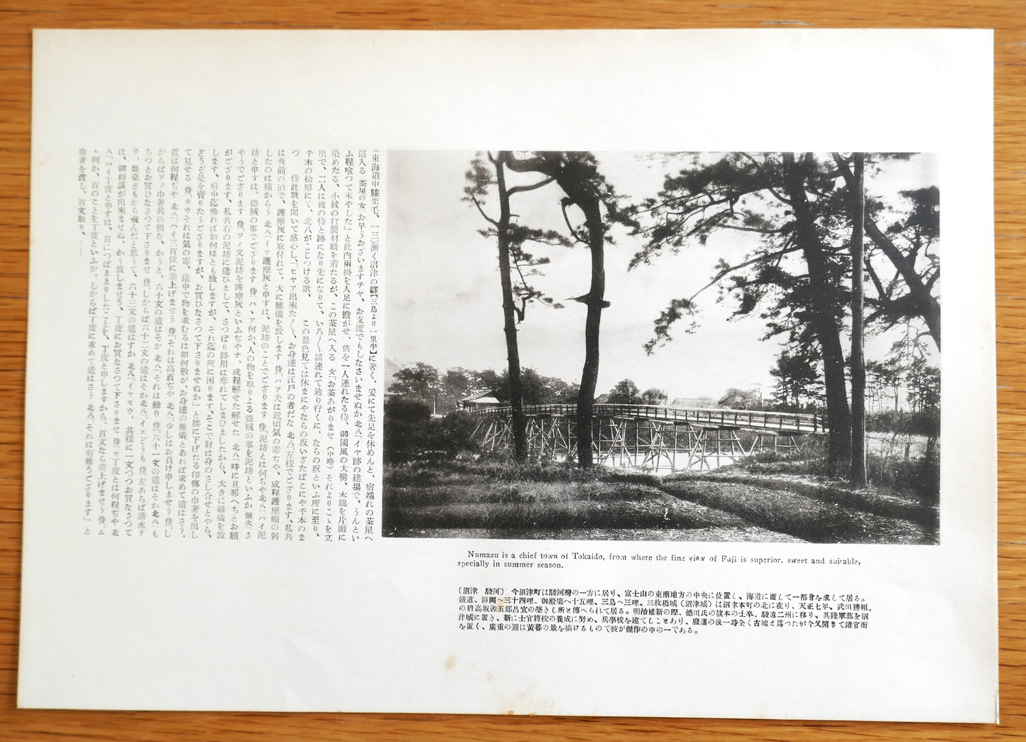 Verso de l'estampe Numazu montrant les couleurs traversant le papier, série des 53 stations du Tokaido de Hiroshige, édition Taishō 1926.
