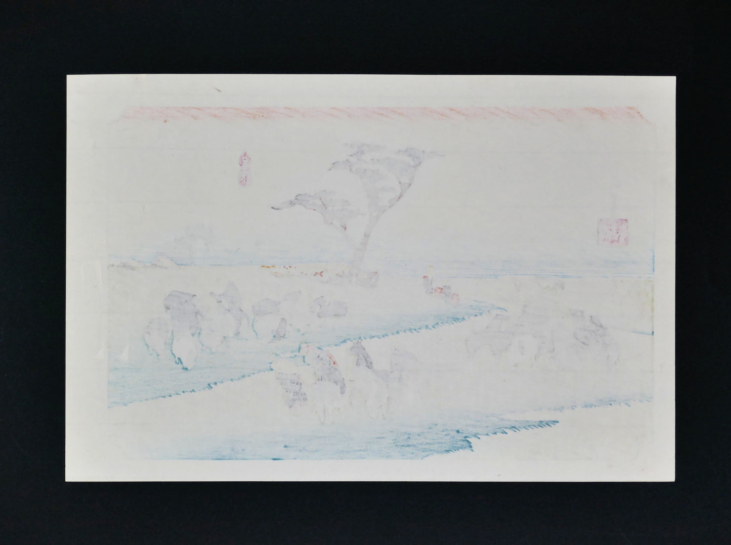 Verso de l’estampe Hiroshige Chiryū, réédition Shōwa sur papier japonais avec transparence des pigments