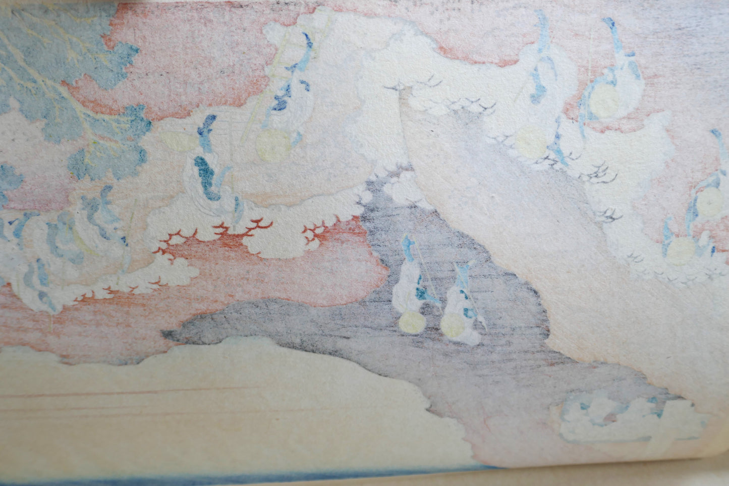 Texture du papier washi au verso de Shojin Tozan, gravure sur bois Hokusai, impression japonaise traditionnelle