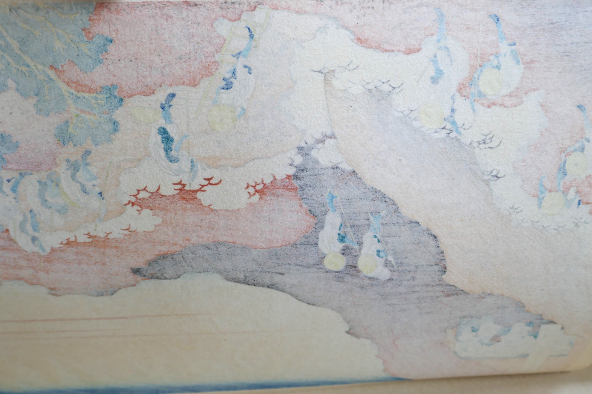 Texture du papier washi au verso de Shojin Tozan, gravure sur bois Hokusai, impression japonaise traditionnelle
