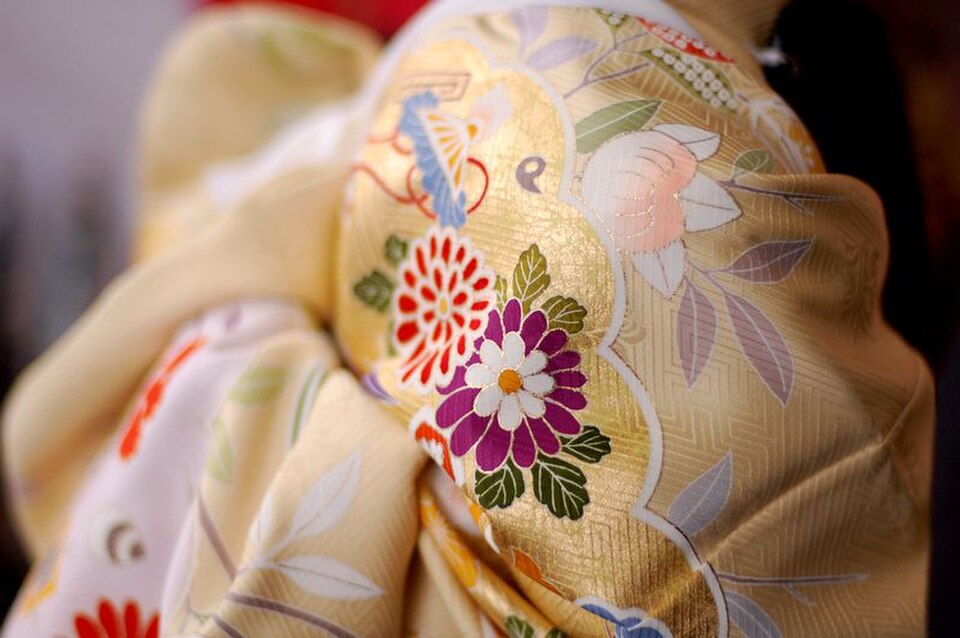 détails des motifs imprimés d'un kimono japonais