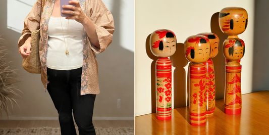 Cadeaux de naissance japonais : haori pour future maman & kokeshi pour bébé