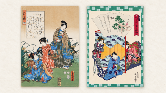 Deux estampes japonaises Genji-e de Kunisada, Kunisada II et Hiroshige II – époque Edo