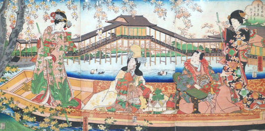 Estmpe japonaise originale ukiyo-e par Utagawa Yoshitora, Bijin et hanami