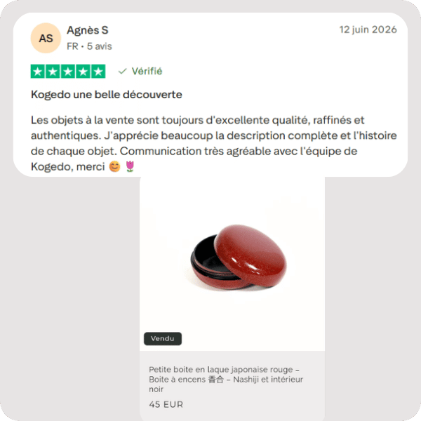 avis lient 5 étoiles truspilot d'Agnès qui a acheté une boite en laque en juin 2026