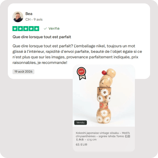 avis lient 5 étoiles truspilot de Bea qui a acheté une kokeshi sosaku en aout 2026
