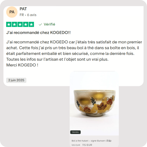 avis client trustpilot d'un client KOGEDO ayant acheté un bol thé kutani