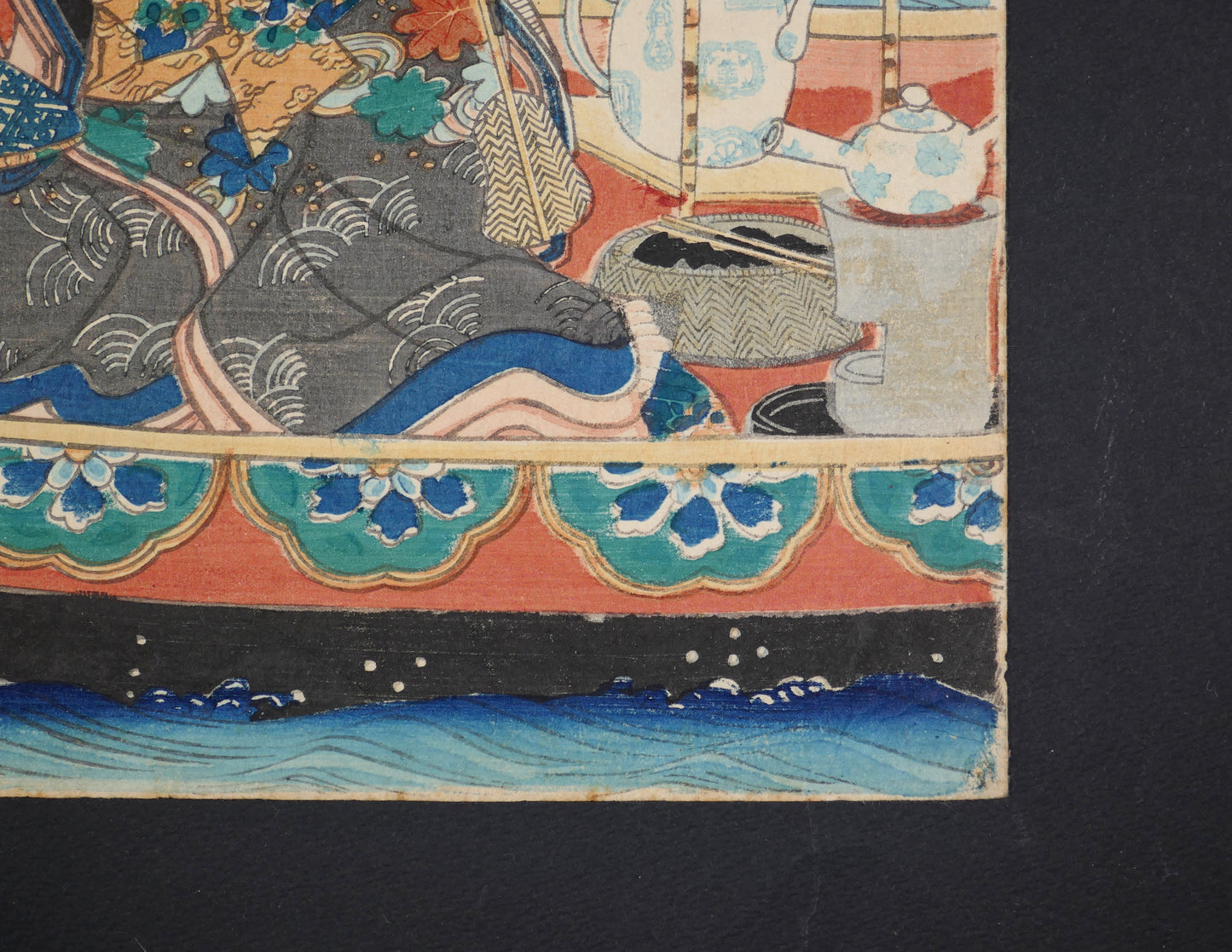 Bordure florale du bateau de style chinois, détail de l’estampe ukiyo-e originale de Kunisada
