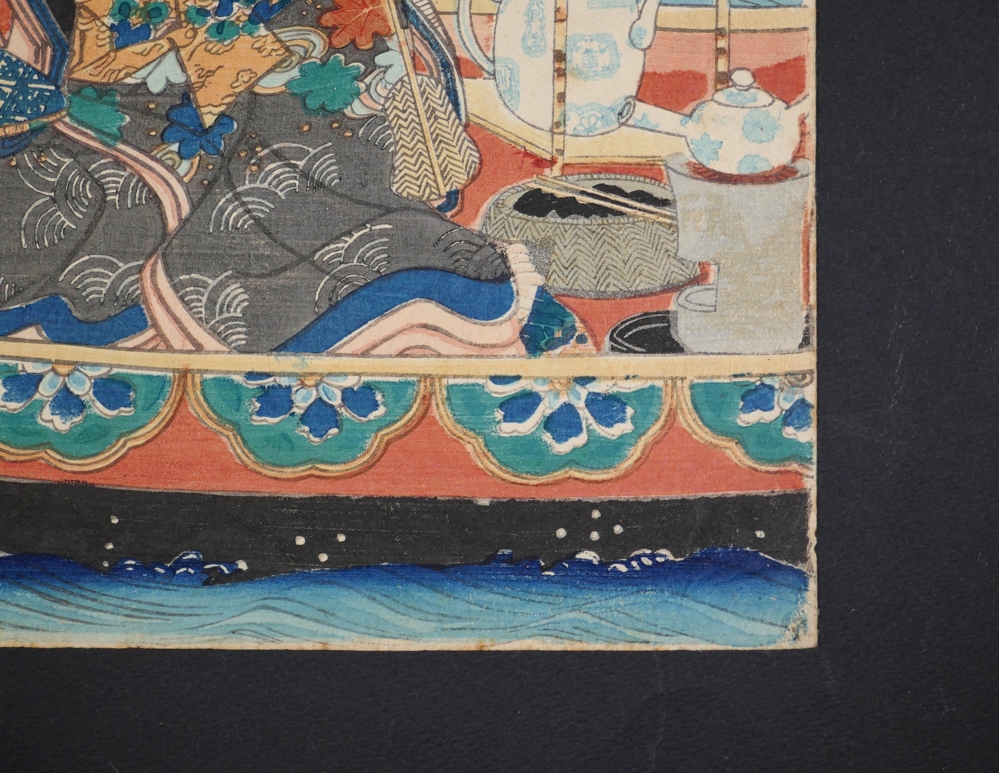 Bordure florale du bateau de style chinois, détail de l’estampe ukiyo-e originale de Kunisada