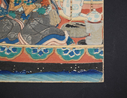Bordure florale du bateau de style chinois, détail de l’estampe ukiyo-e originale de Kunisada