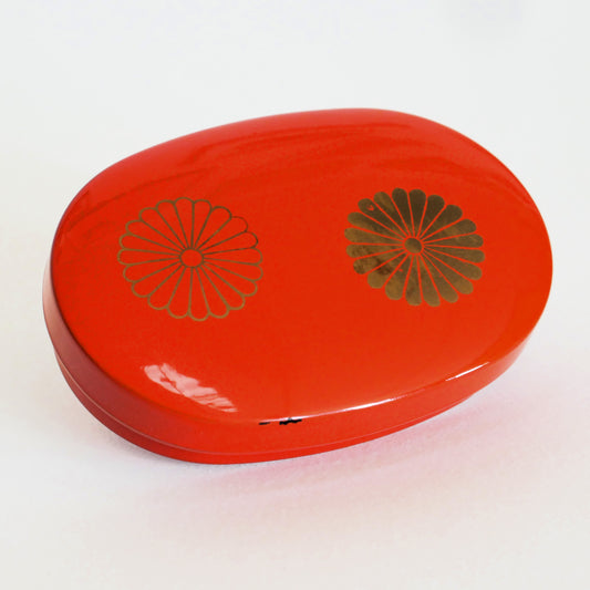 boite en laque japonaise urushi vintage orange de la région de Aizu