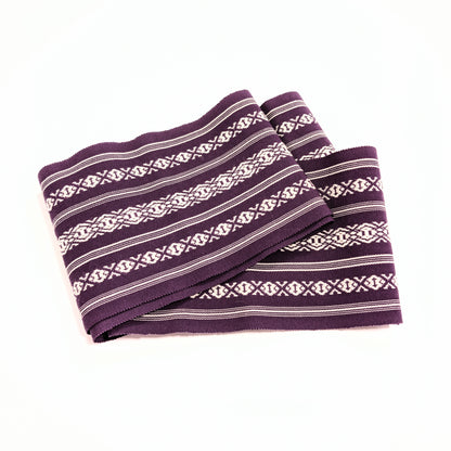 Ceinture de yukata homme violette à rayures écrues, motif Hakata kenjō 博多献上 sur obi japonais en coton