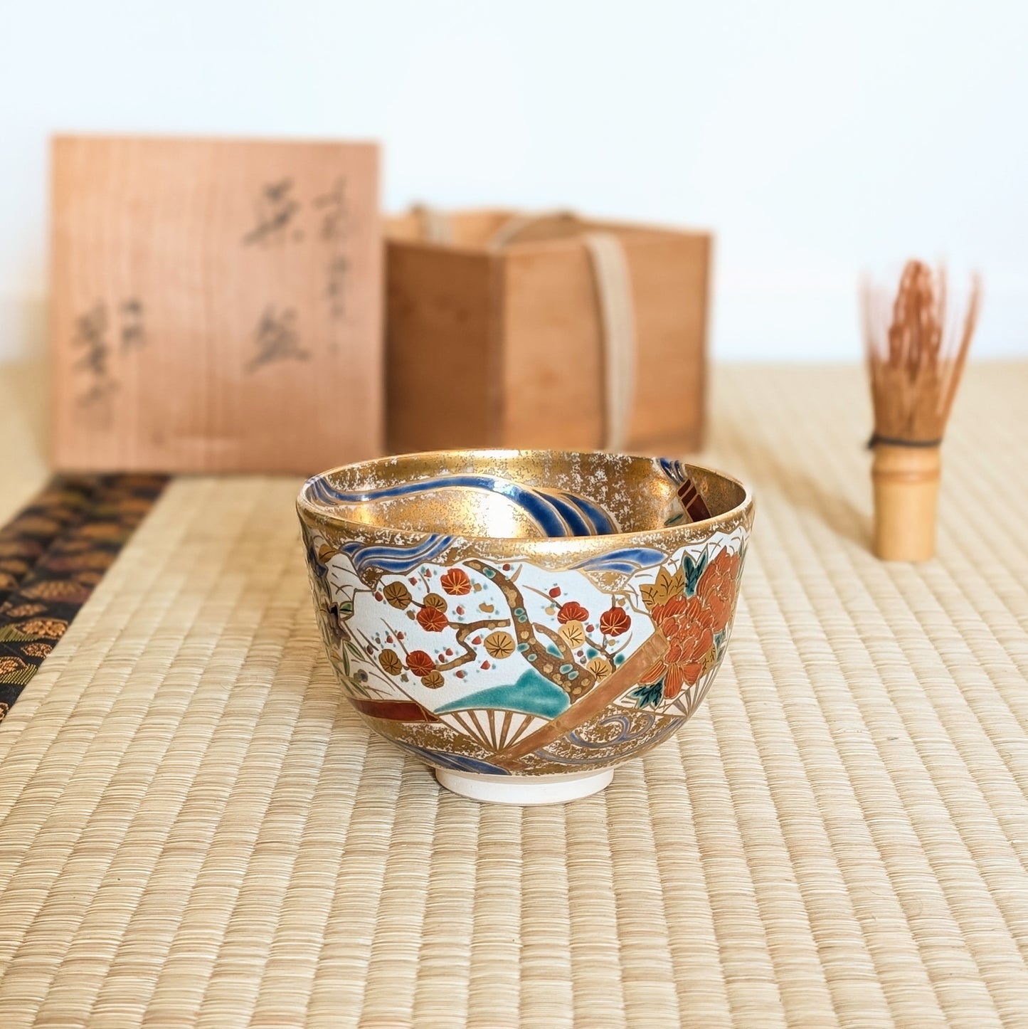 Bol à thé japonais Chawan Kyō-yaki 京焼 –  Four Oshikōji 押小路窯 artisan Shōzaemon 庄左衛門 – Tomobako signé