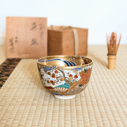 Bol à thé japonais Chawan Kyō-yaki 京焼 –  Four Oshikōji 押小路窯 artisan Shōzaemon 庄左衛門 – Tomobako signé