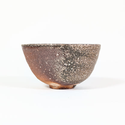 Profil du chawan Shigaraki de Naohiko Koyama montrant le paysage yōhen entre terre rouge et dépôts de cendre
