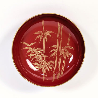 coupelle japonaise en laque véritable urushi avec décor maki-e doré motif bambou take shochikubai