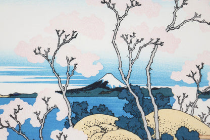 Détail Mont Fuji dans estampe japonaise Hokusai paysage ukiyo-e avec perspective et profondeur typique Edo