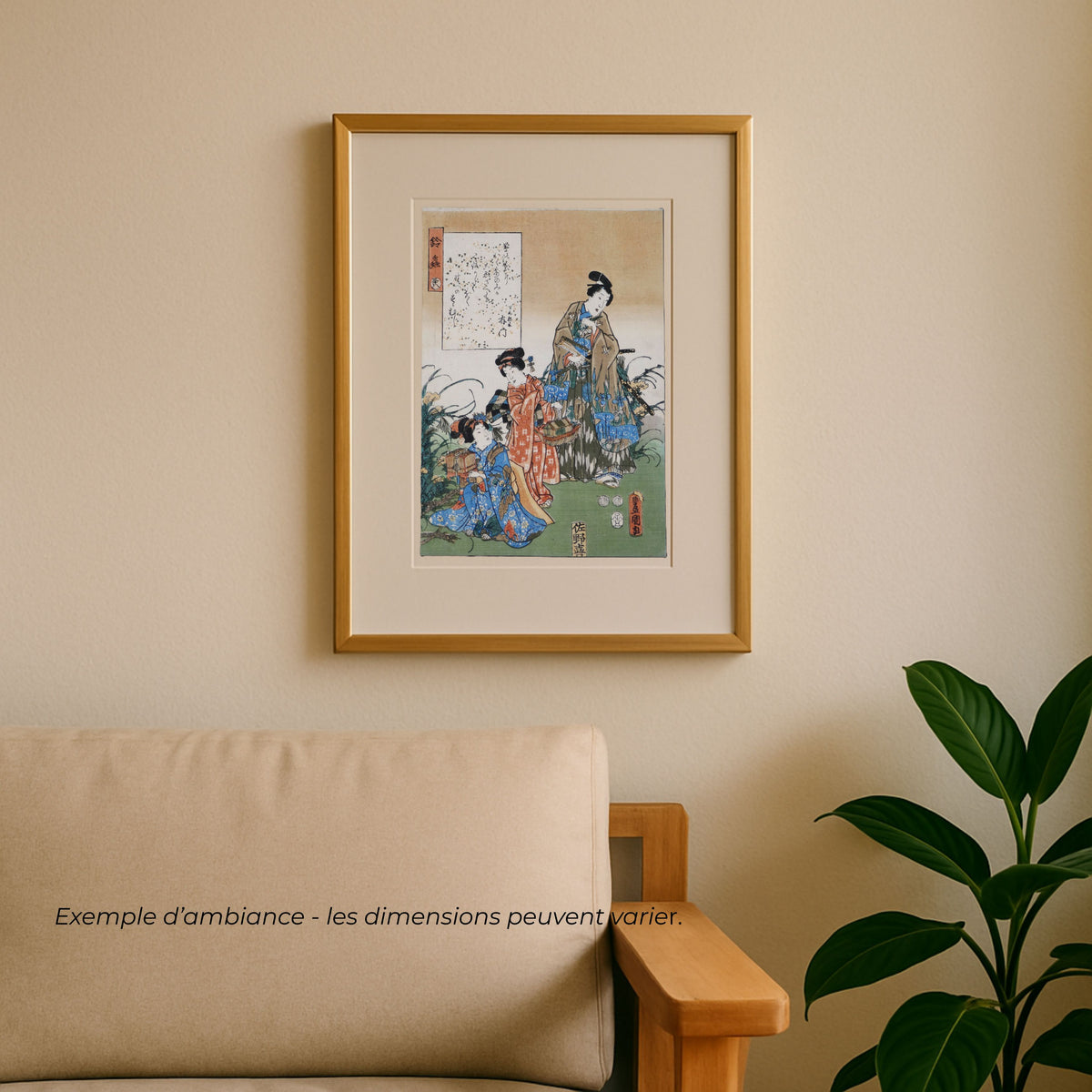 Estampe japonaise originale Suzumushi de Utagawa Kunisada encadrée en décoration intérieure, ukiyo-e de l’époque Edo