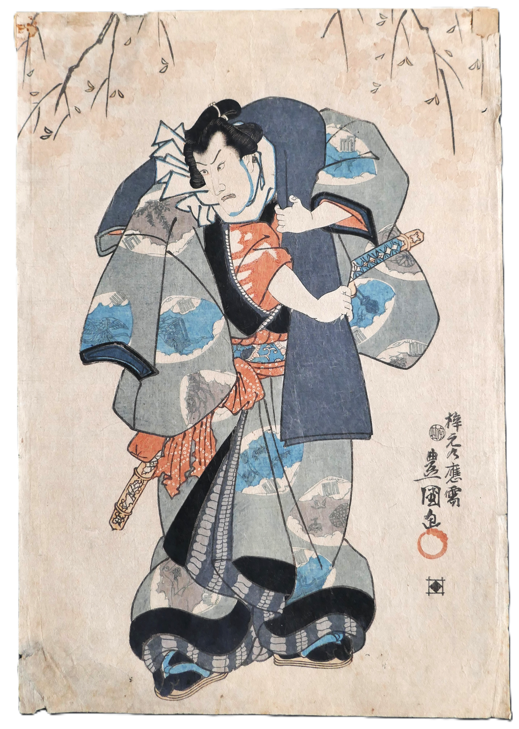 Estampe japonaise ukiyo-e de Toyokuni III (Kunisada) représentant Ishikawa Danjuro l'acteur de kabuki yakusha-e période Edo vers 1847