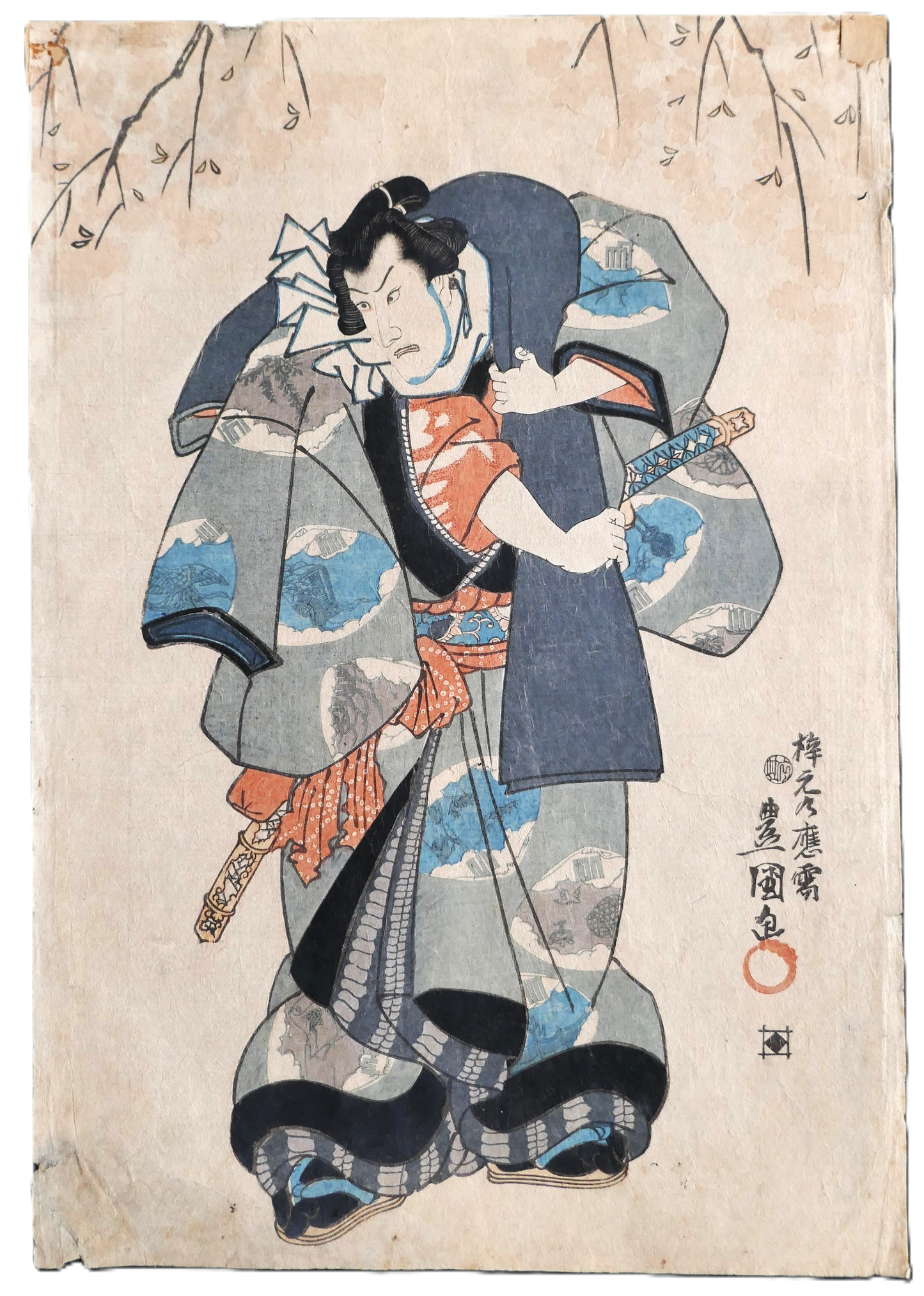 Estampe japonaise ukiyo-e de Toyokuni III (Kunisada) représentant Ishikawa Danjuro l'acteur de kabuki yakusha-e période Edo vers 1847