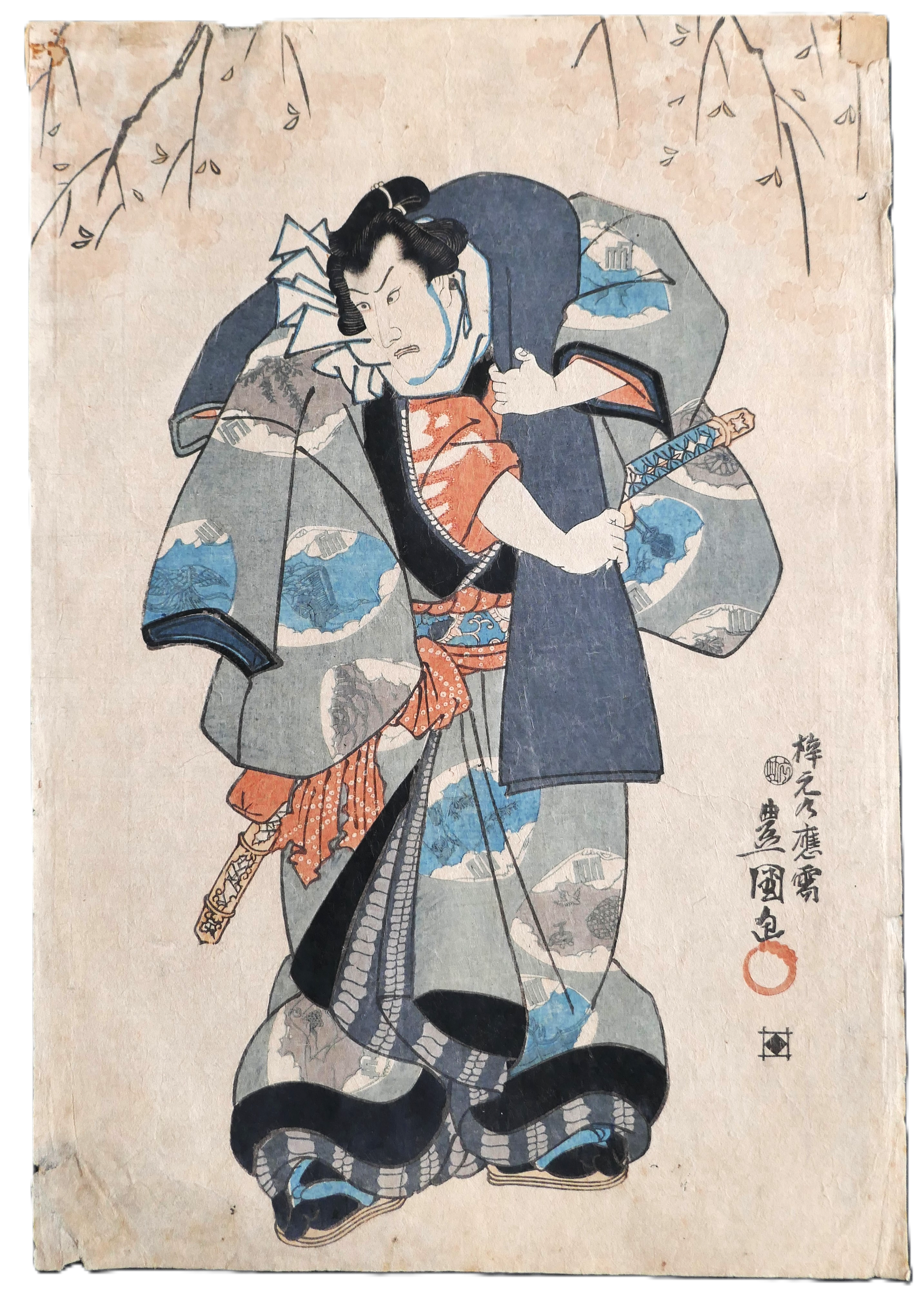 Estampe japonaise ukiyo-e de Toyokuni III (Kunisada) représentant Ishikawa Danjuro l'acteur de kabuki yakusha-e période Edo vers 1847