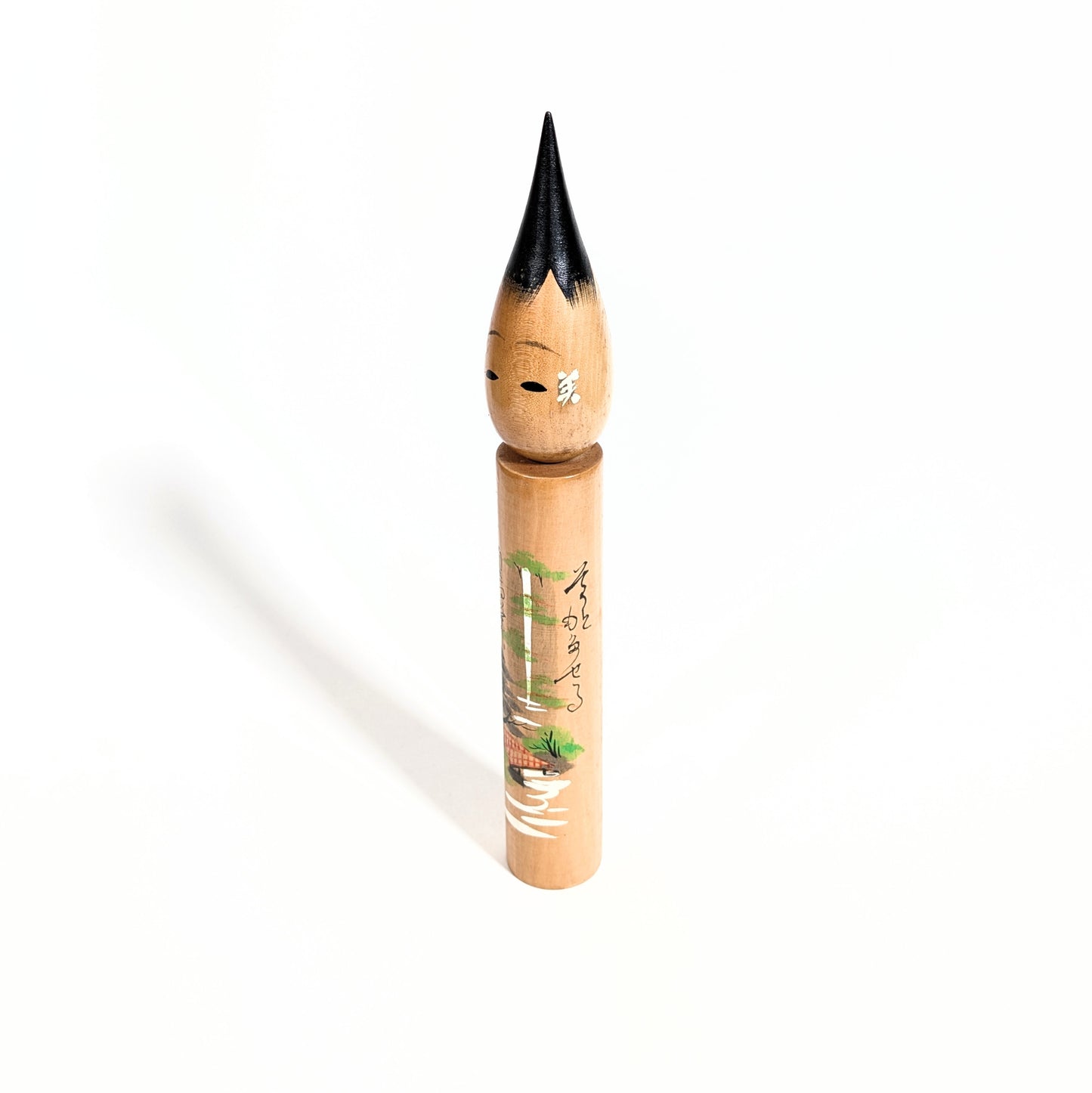 Poupée japonaise fude kokeshi vintage en bois, décor peint à la main, Arima