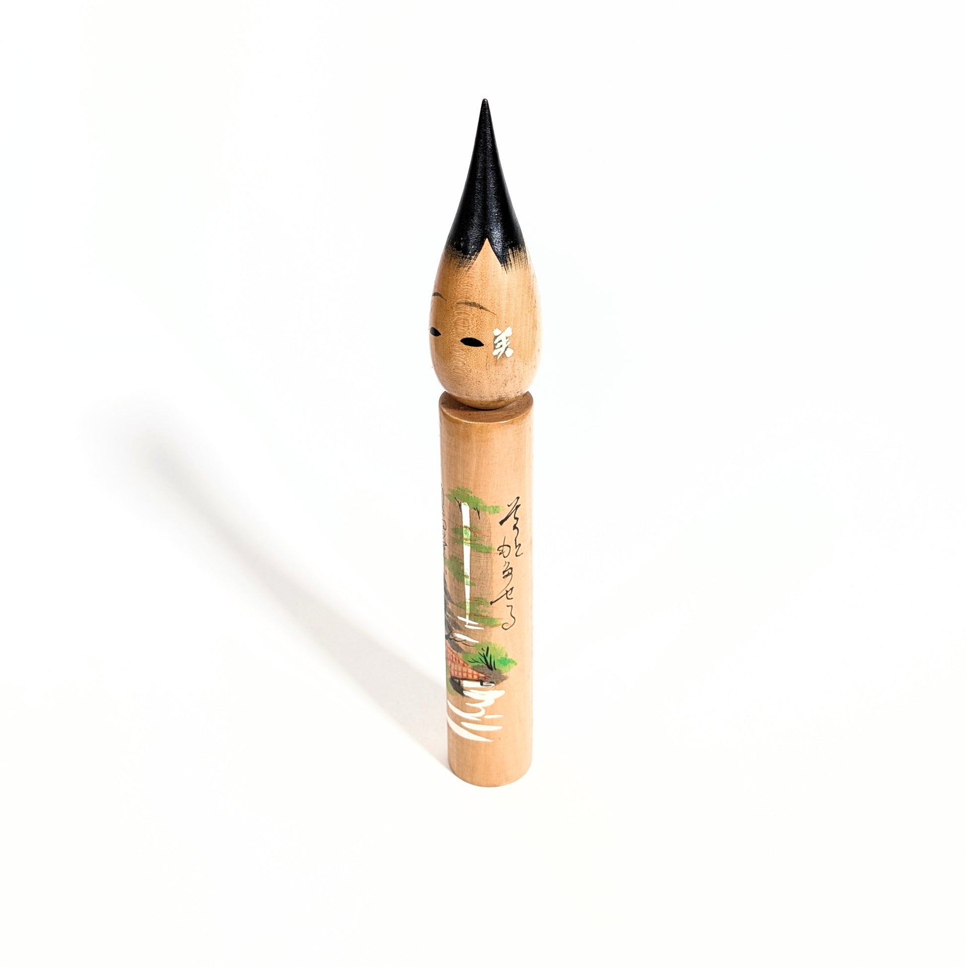 Poupée japonaise fude kokeshi vintage en bois, décor peint à la main, Arima