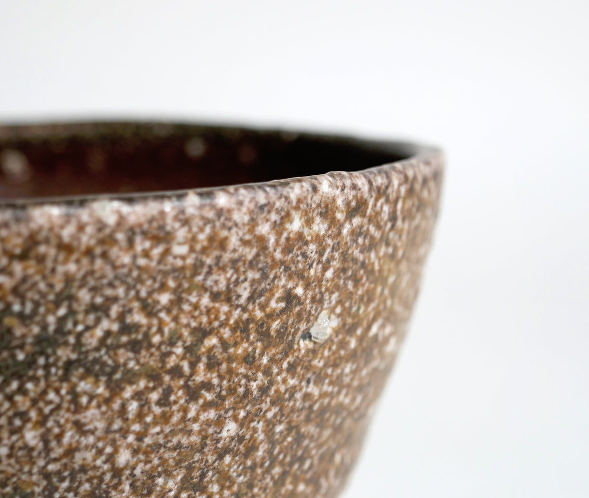 Surface du chawan Shigaraki de Naohiko Koyama avec texture minérale et effets de glaçure de cendre kaiyū sur le bord