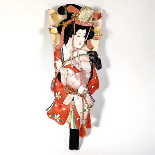 Hagoita japonaise décorative en textile et soie anciens, art traditionnel japonais en relief oshi-e