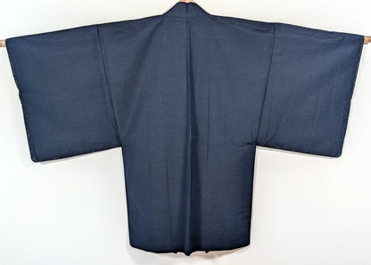 haori homme japonais vintage en soie tsumugi bleu marine vêtement traditionnel