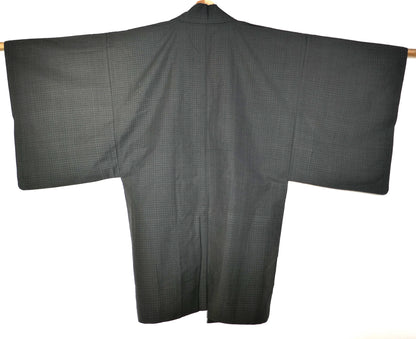 Haori homme japonais ancien 100% laine – vue de dos, coupe traditionnelle ample.