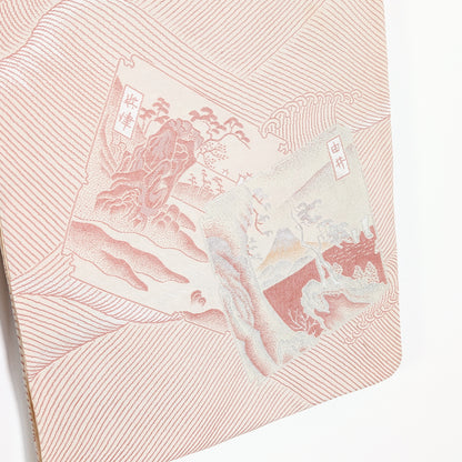 Encarts paysagers de Yui 由井 et Yaizu 焼津 tissés sur un haori japonais en soie à décor de vagues