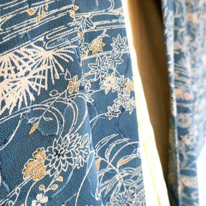 zoom sur le col momiji du haori vintage kogedo bleu petrole