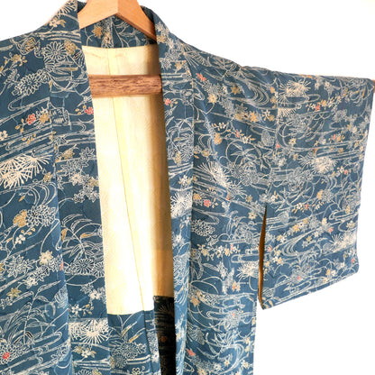 vue du haori vintage japonais kogedo bleu petrole avce manche gauche ouverte