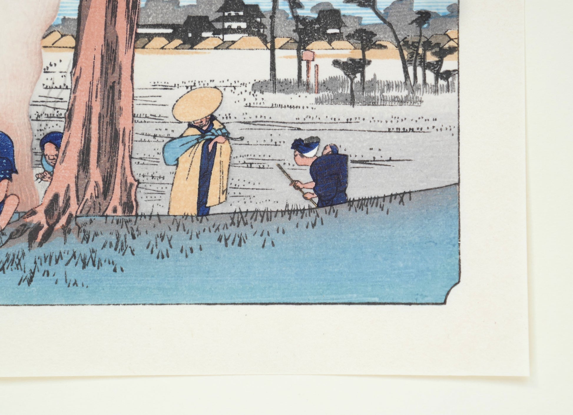 Personnages autour d’un feu en hiver – Hiroshige Tōkaidō Hamamatsu reproduction Shōwa