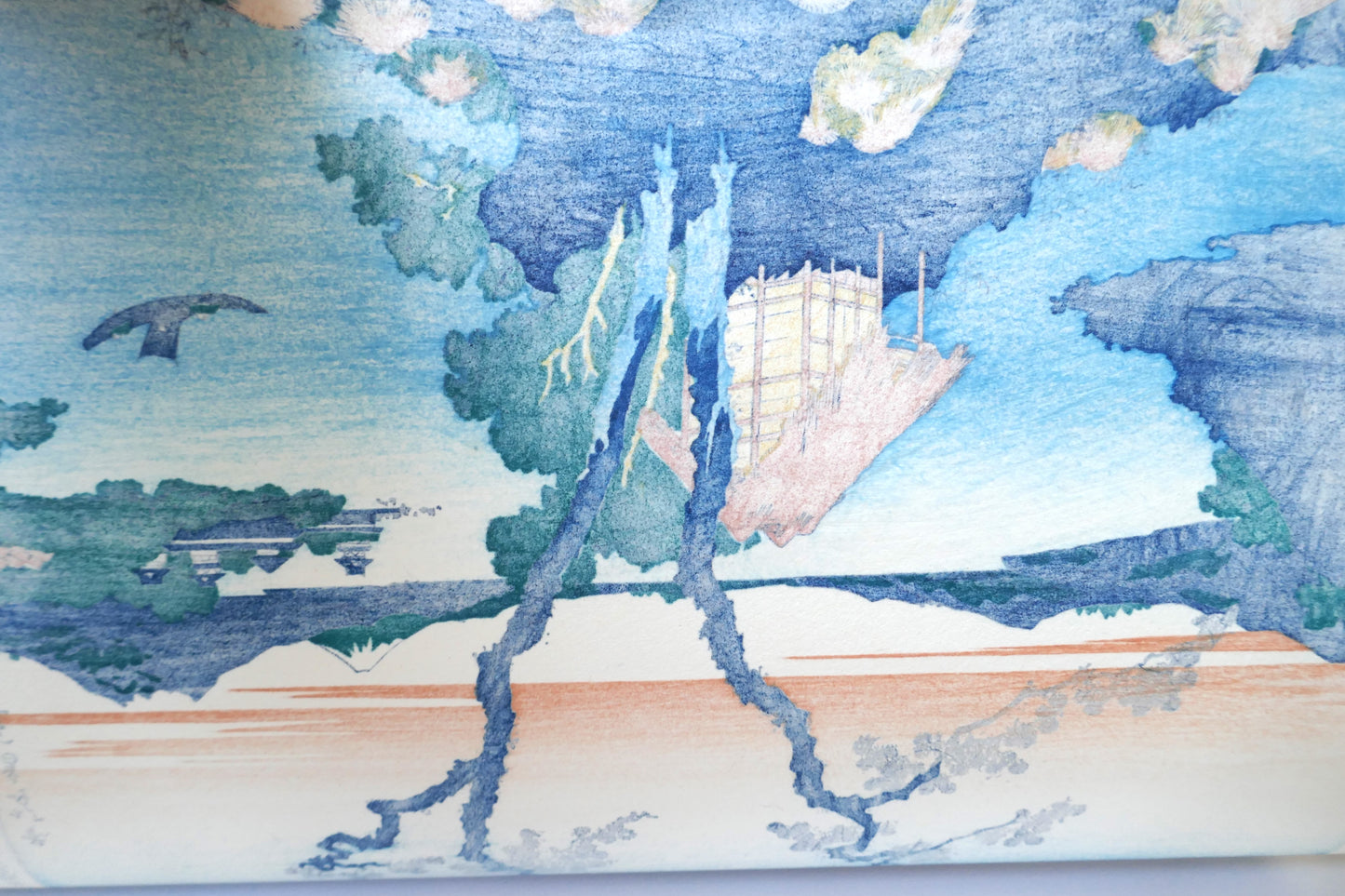 Verso d'une reproduction Shōwa de l'estampe Hokusai 36 vues du Mont Fuji Le lac Suwa dans la province de Shinano