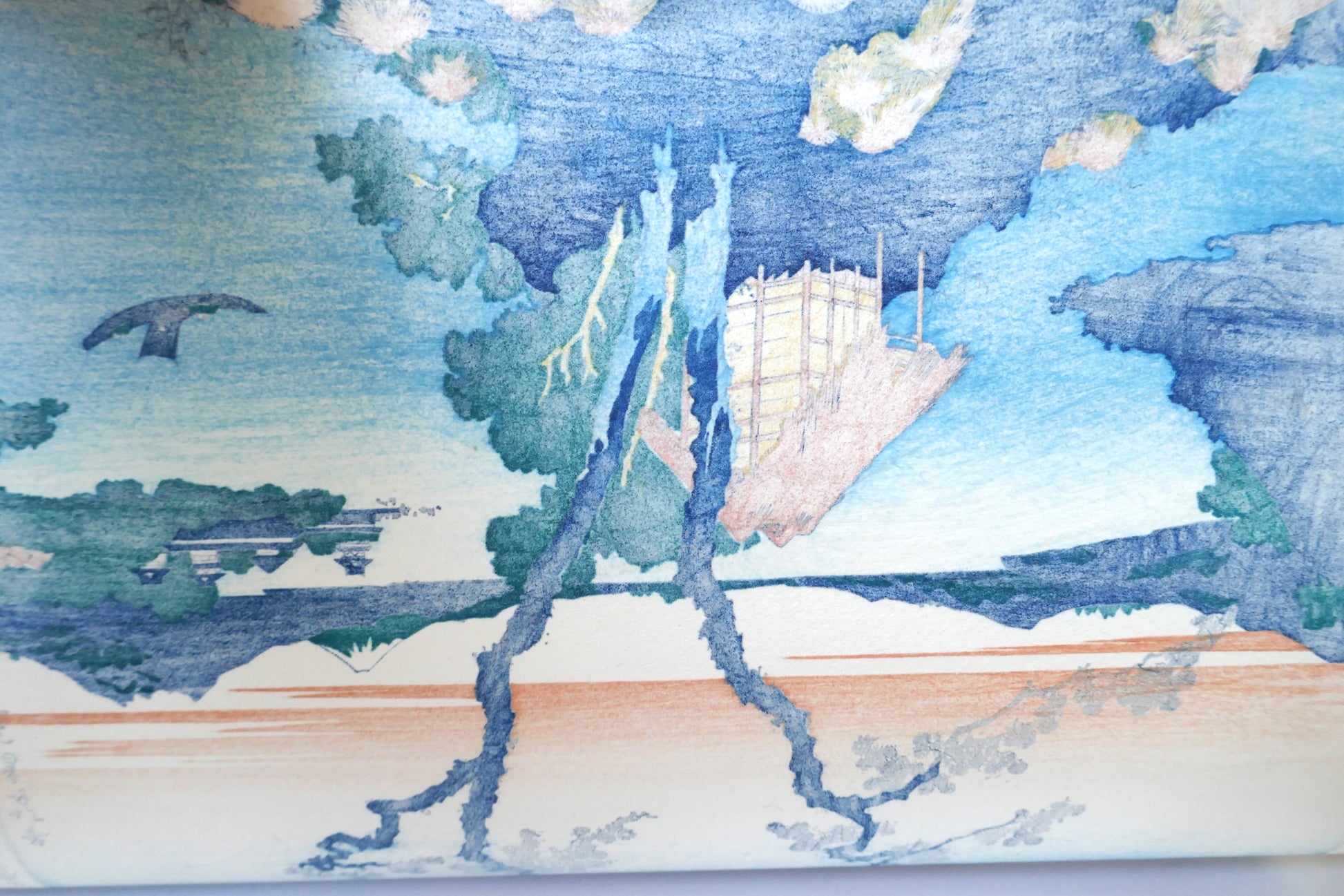 Verso d'une reproduction Shōwa de l'estampe Hokusai 36 vues du Mont Fuji Le lac Suwa dans la province de Shinano
