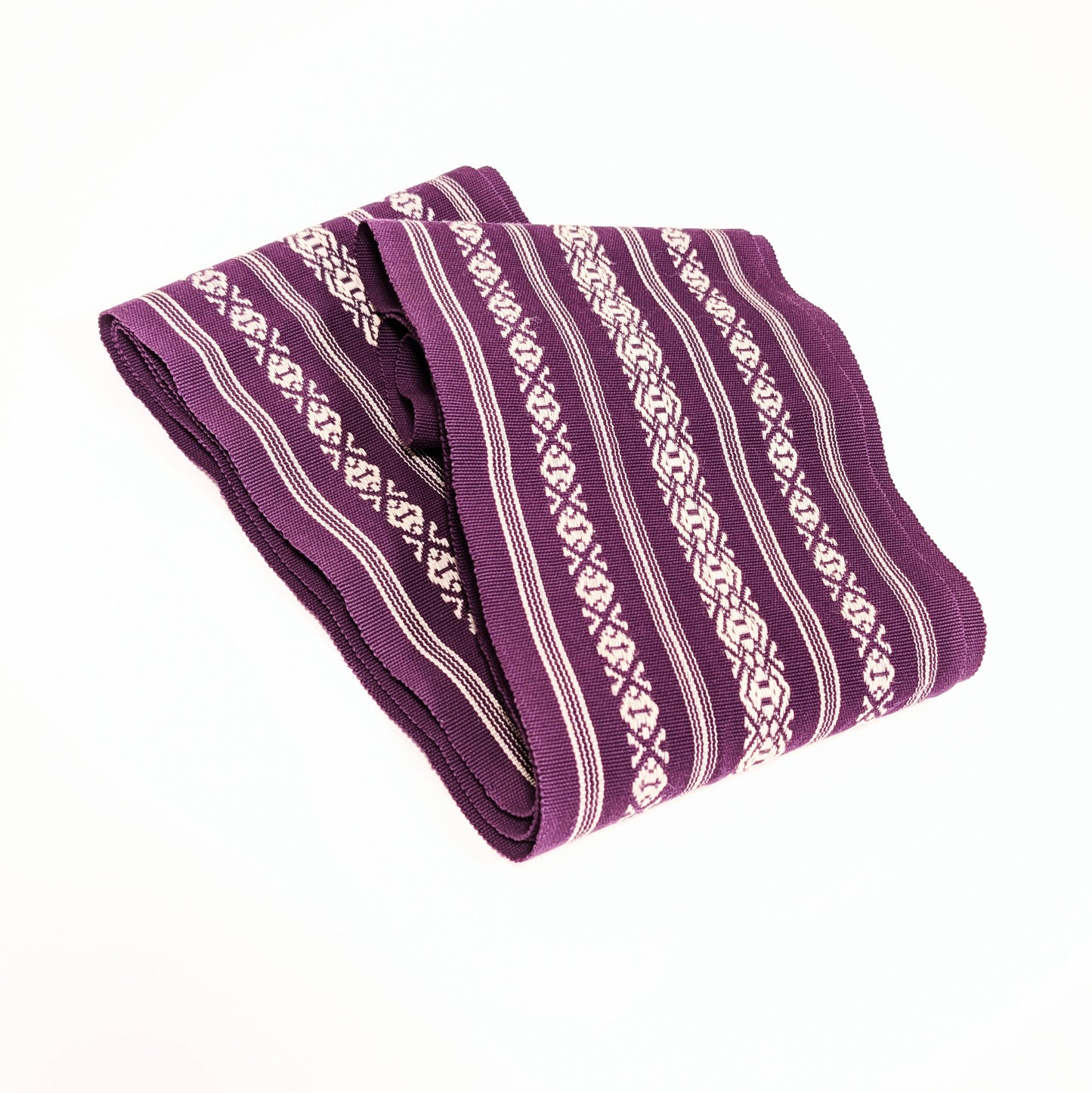 Kaku obi 角帯 en coton violet avec motif traditionnel Hakata kenjō, ceinture japonaise pour yukata homme