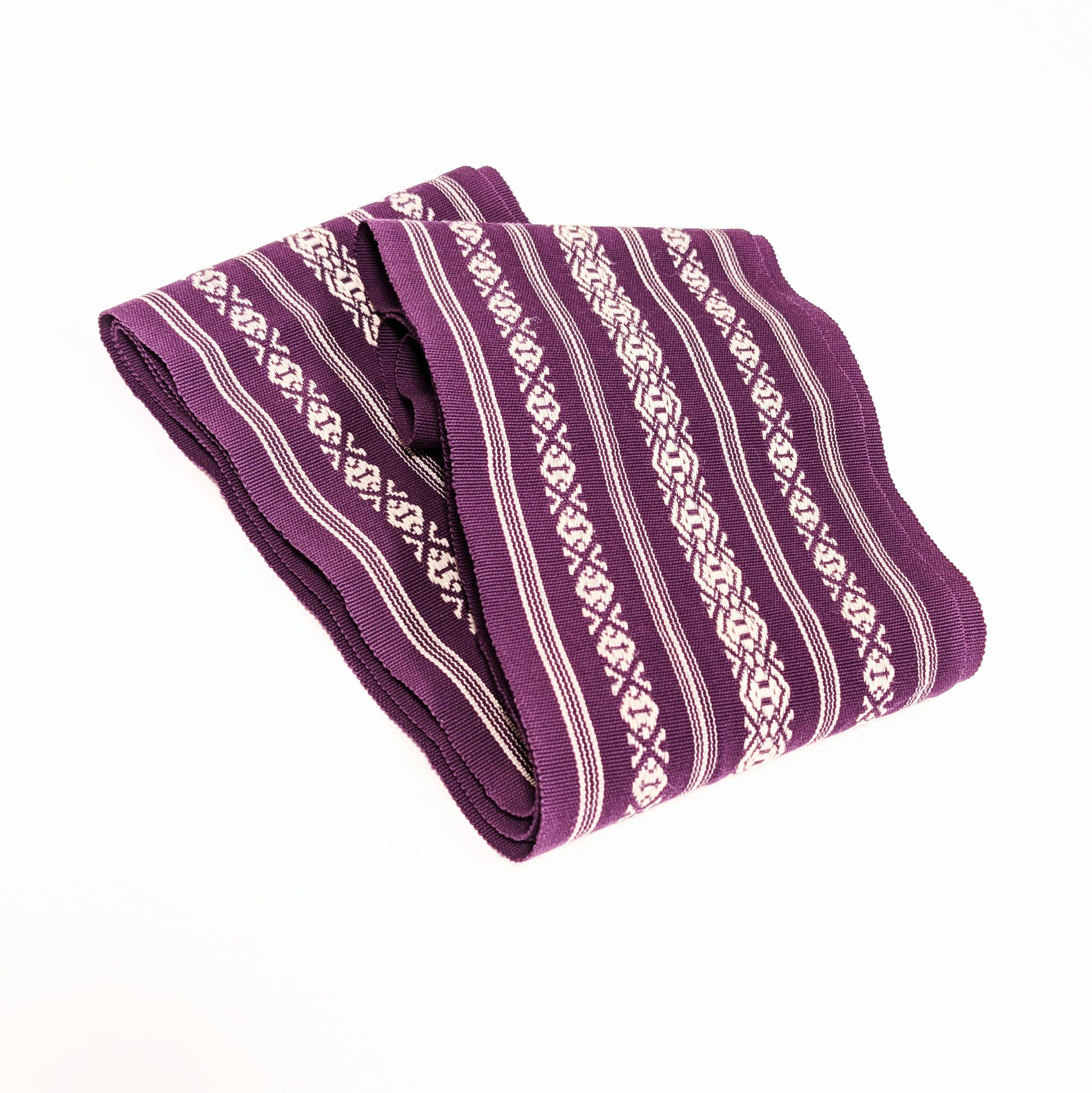 Kaku obi 角帯 en coton violet avec motif traditionnel Hakata kenjō, ceinture japonaise pour yukata homme