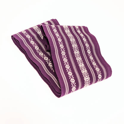Kaku obi 角帯 en coton violet avec motif traditionnel Hakata kenjō, ceinture japonaise pour yukata homme