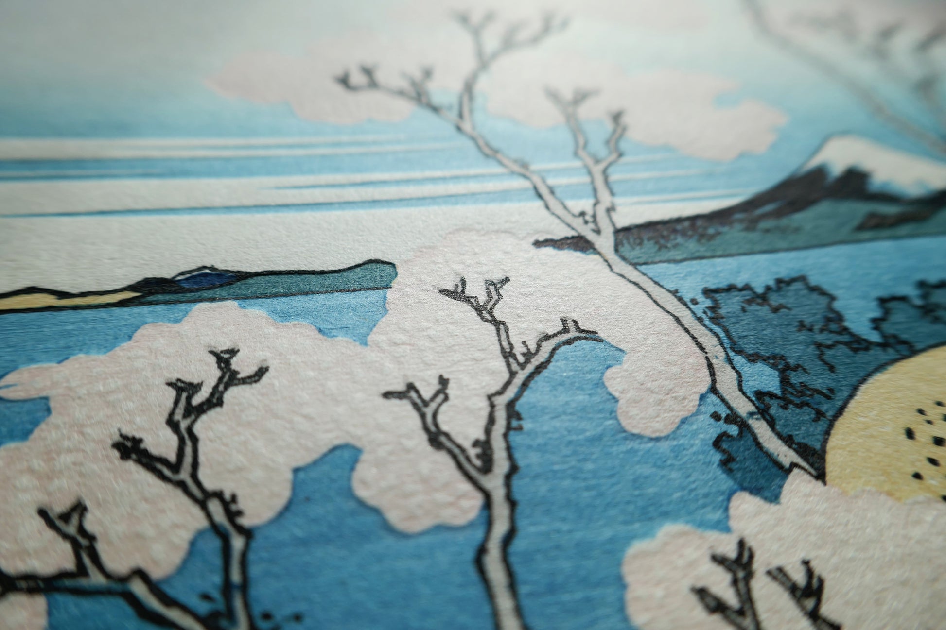 Détail karazuri gaufrage des fleurs de cerisier sakura estampe japonaise Hokusai impression traditionnelle
