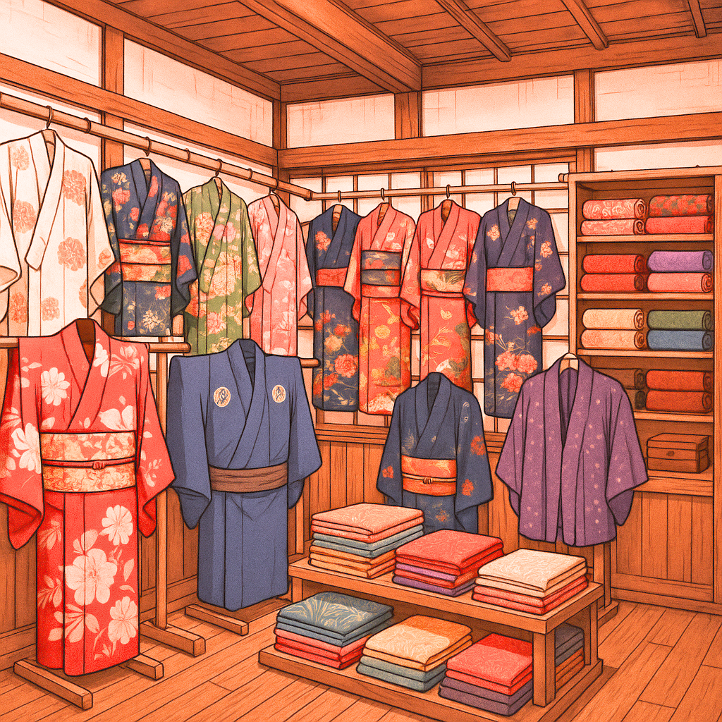 Détail d’un kimono avec obi vintage en soie jaune pâle, orné de broderies florales délicates représentant des chrysanthèmes et feuillages, avec des reflets dorés et une texture raffinée.
